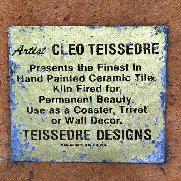 Vintage Cleo Teissedre Ceramic Tile Santa Fe Southwest Decor Bear Print 6x6 Inch - Picture 4 of 5